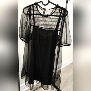 Black Sheer Dress with Grid Pattern